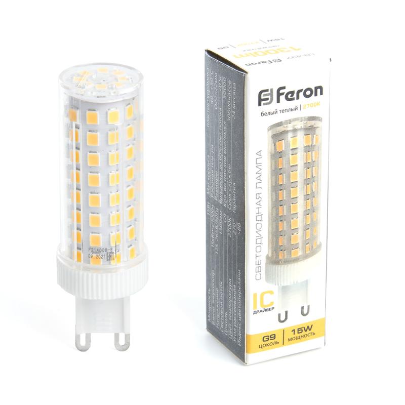 Лампа светодиодная Feron G9 15W 2700K капсульная LB-437 38212
