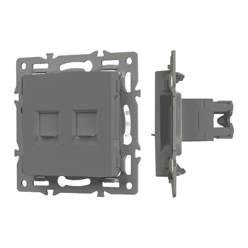 Механизм компьютерной розетки двойной Arlight SCT-MPC2-PL-GR (RJ-45, CAT6) 045338