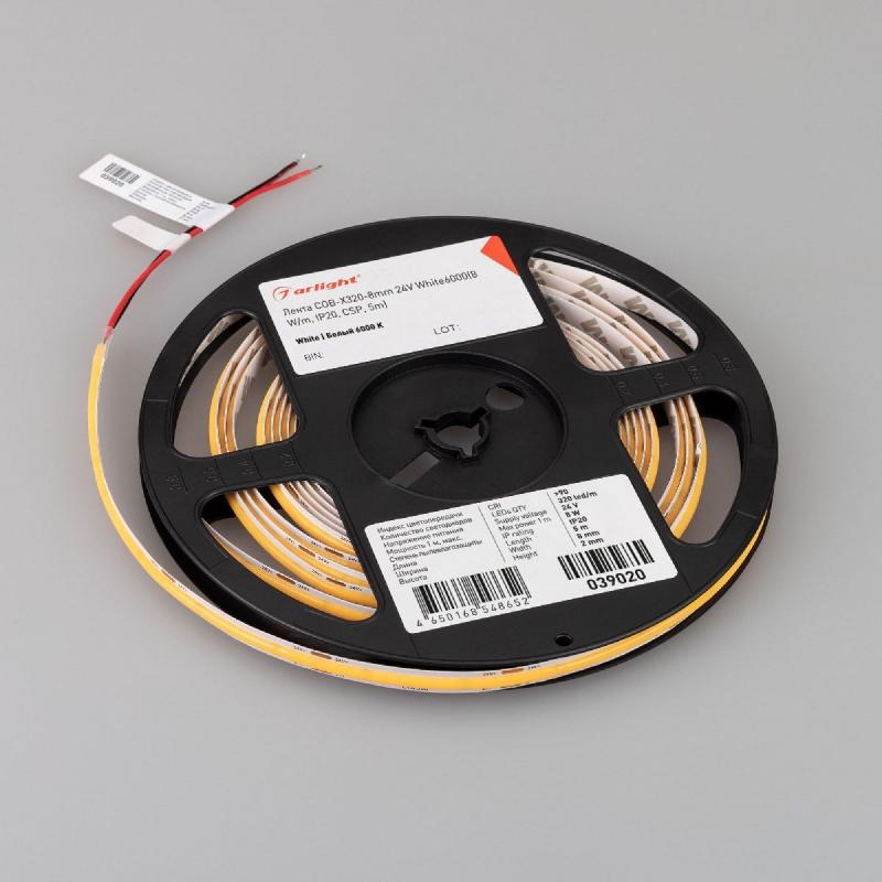 Светодиодная лента Arlight COB-X320-8mm 24V White6000 (8 W/m, IP20, 5m) 039020(1)
