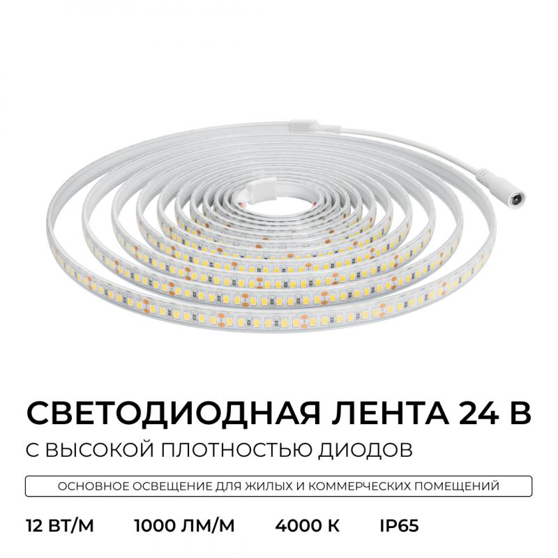 Светодиодная лента Apeyron 24В, 12 Вт/м, 1000 лм/м, 4000К, smd2835, 180 д/м, IP65, 5м 00-448
