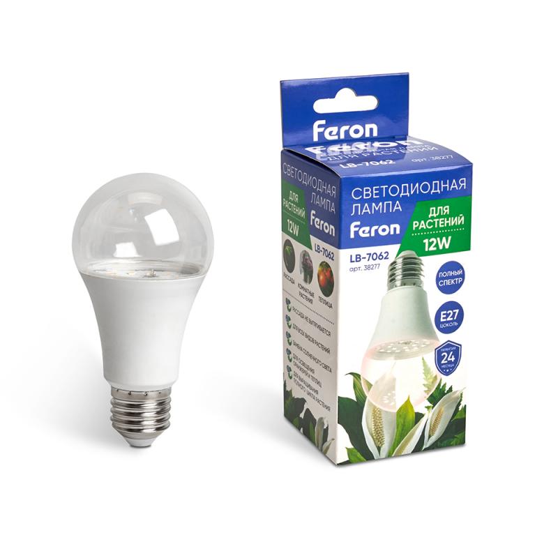 Лампа светодиодная для растений Feron LB-7062 E27 12W полный спектр 38277