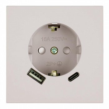 Розетка 1-местная 16А + USB + Type C (механизм) Stekker 250В 20W Мия RST16-3119-08 50482